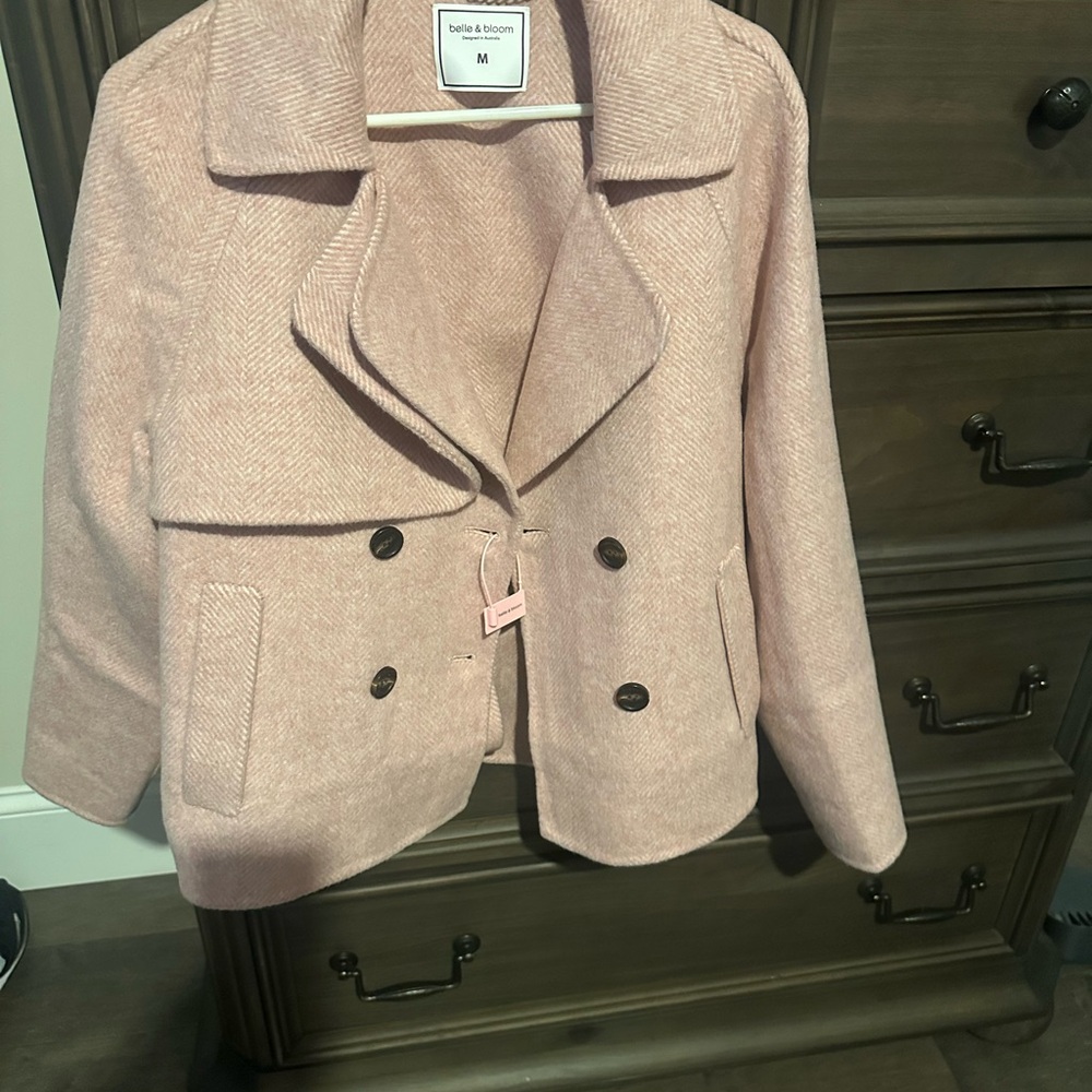 NWT - Pink Peacoat with Wide Lapels and Tailored Fit